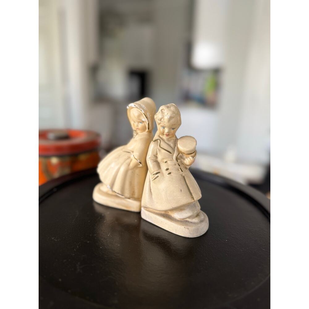 Vintage Chalkware Coventry Ware Boy & Girl Bookends - Picture 2 of 5
